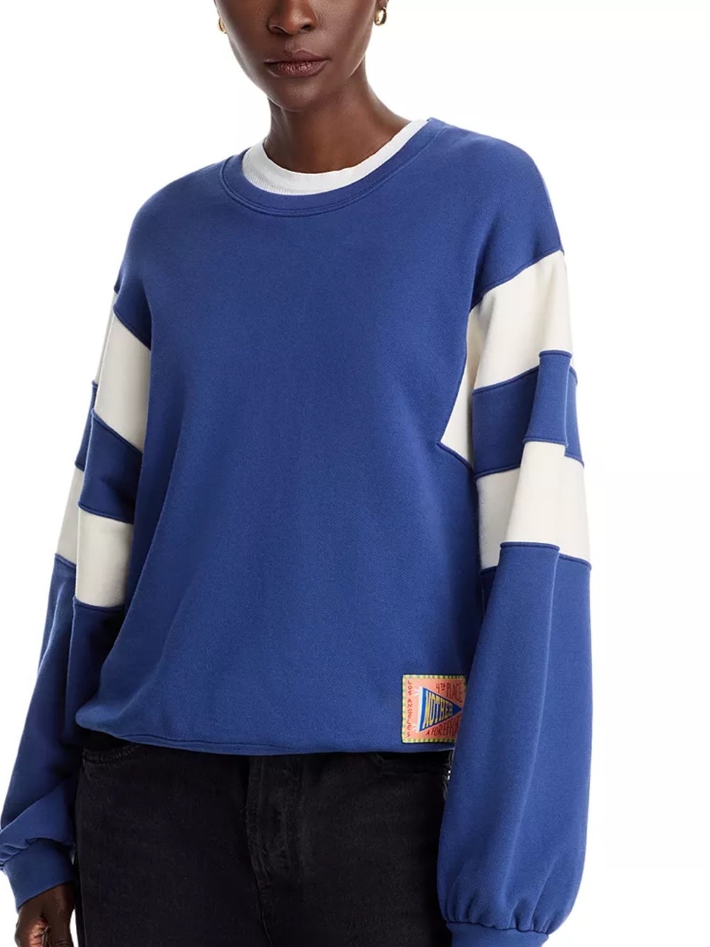 MOTHER Blue and Cream Drop Square Inset Sweatshirt Size XS
